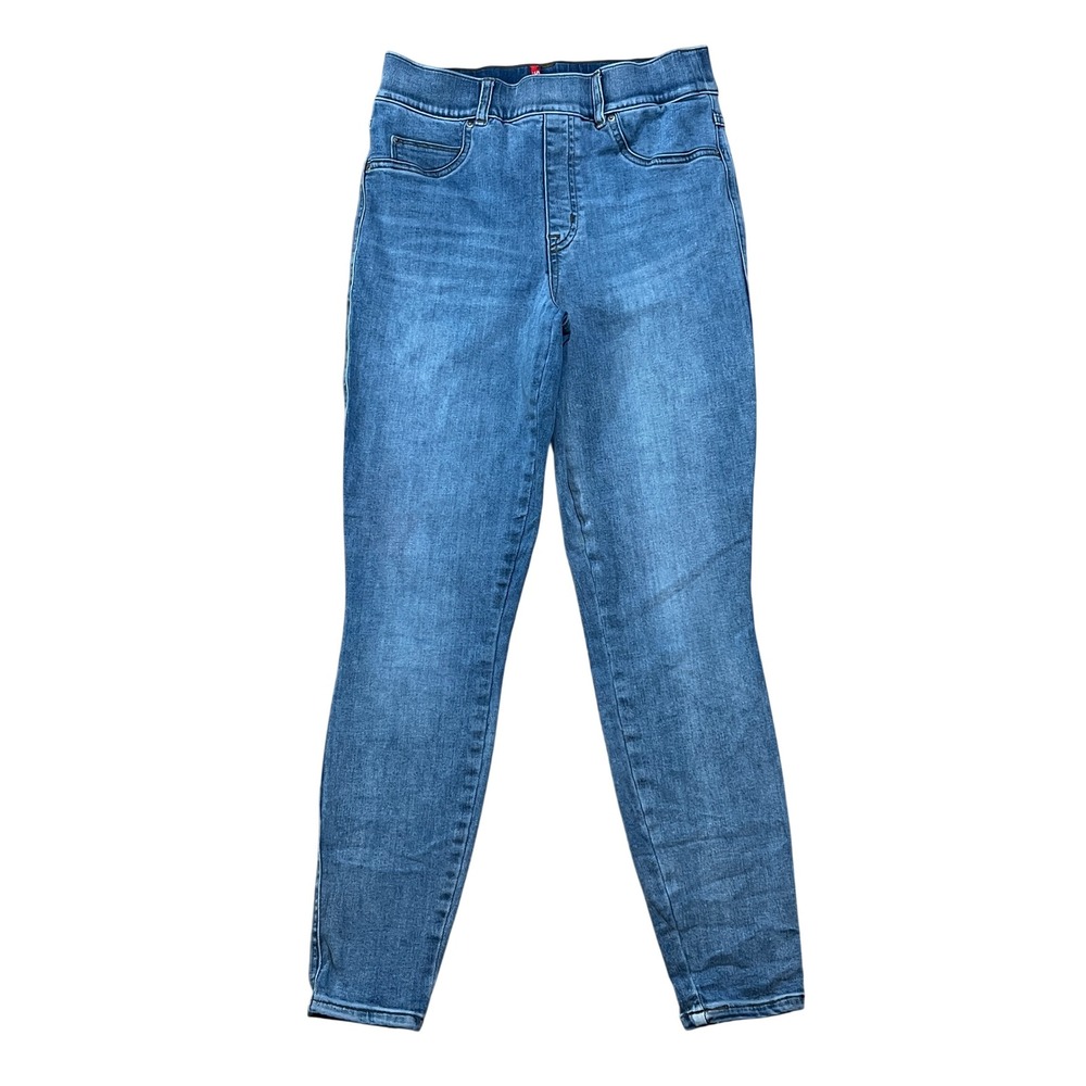 Spanx Skinny High Rise Jeans Womens M Blue Denim Stretch Shaping PullOn Everyday